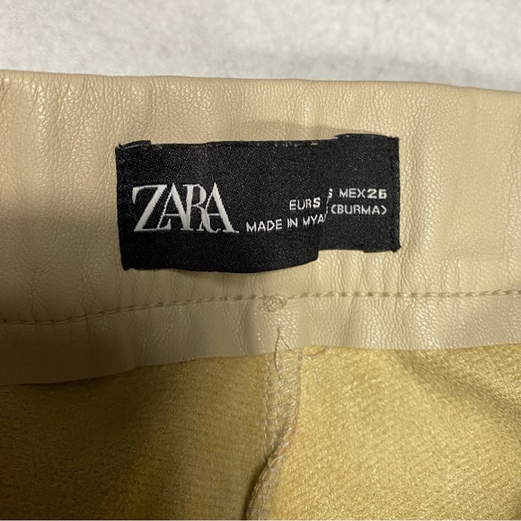 Zara Faux Leather Beige Skinny Side Zip Pants Size S #1450 - Picture 9 of 14
